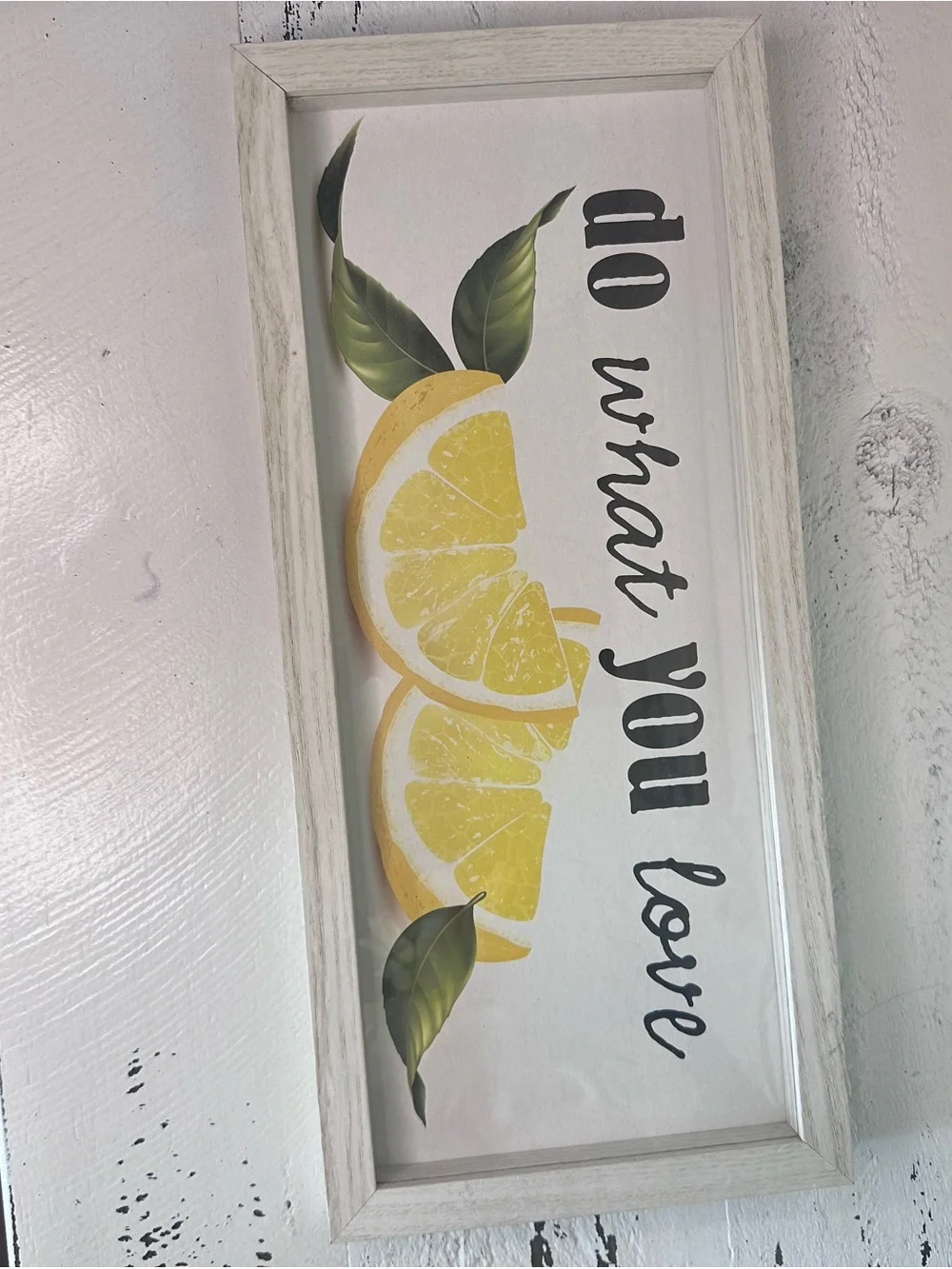 Do What You Love Lemon Slice Wall Art - Yellow & Green in white wooden frame